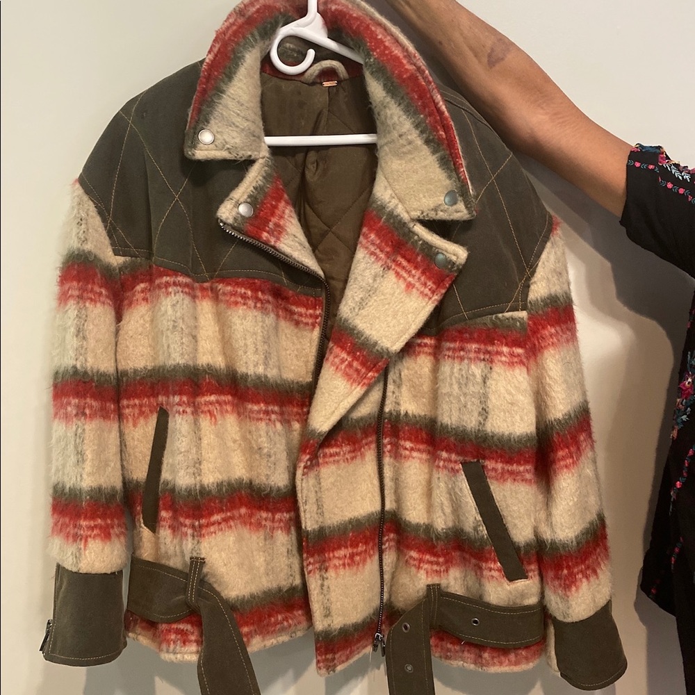 Free People plaid wool and canvas jacket.